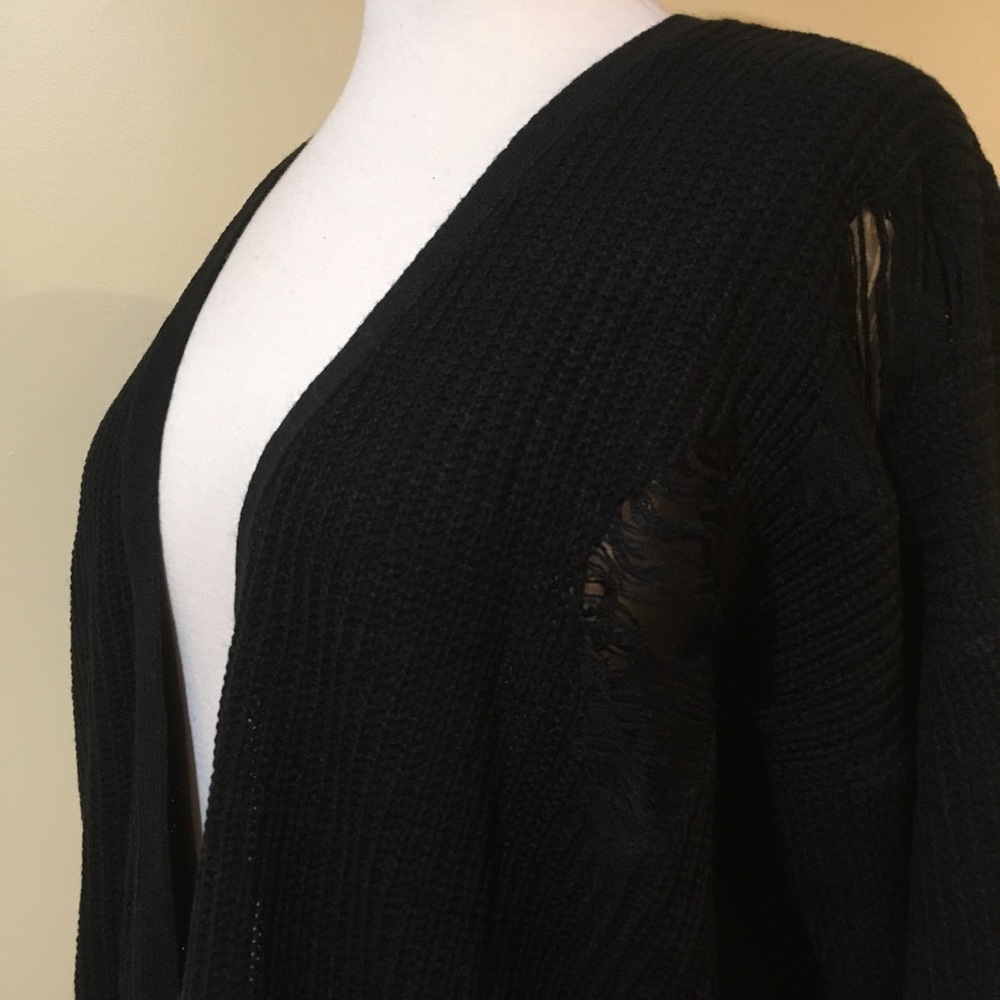 Open Front Distressed Slouchy Chunky Knit Cardigan - Picture 4 of 5